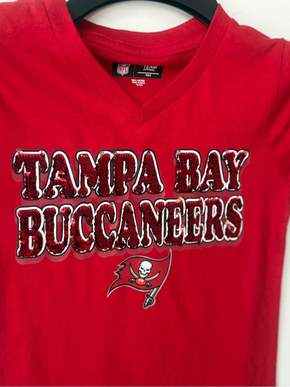 NFL Red Tampa Bay Buccaneers Sequin Logo Tee